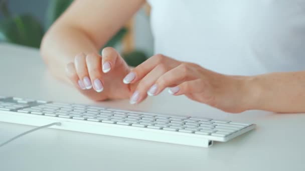 Kvinnelige hender som skriver på et tastatur. Fjernarbeidsbegrep. – stockvideo