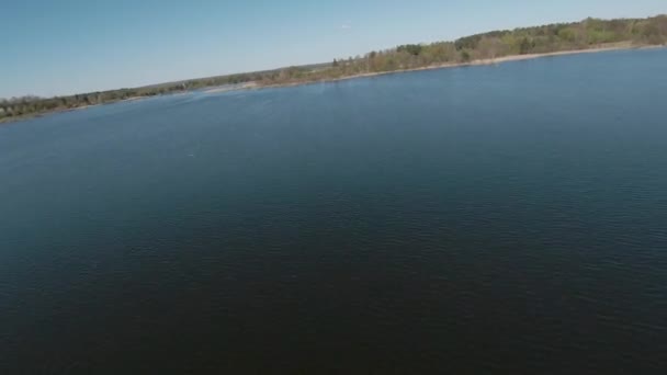 Voo rápido e manobrável sobre o lago com juncos. Filmado em drone FPV — Vídeo de Stock