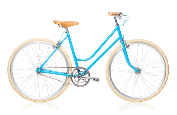 Elegante bicicletta donna blu isolato su bianco — Foto Stock