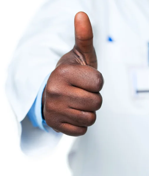 Doktor beyaz parmak ile — Stok fotoğraf