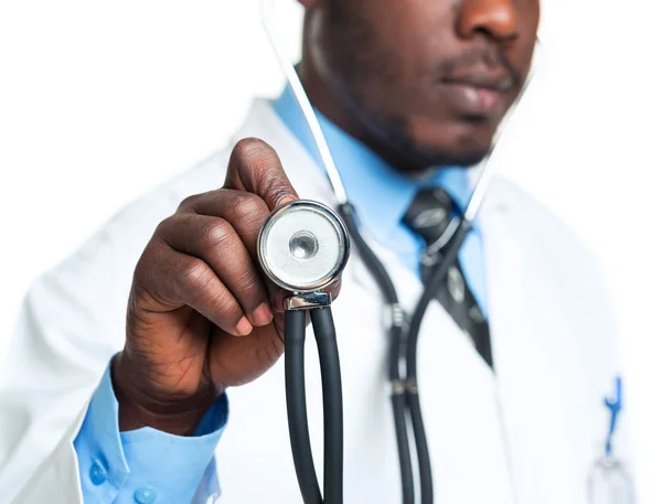 Doctor with a stethoscope in the hands on white — Stock Photo, Image