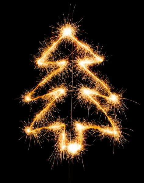 Christmas tree made by sparkler on a black — Stock Photo, Image