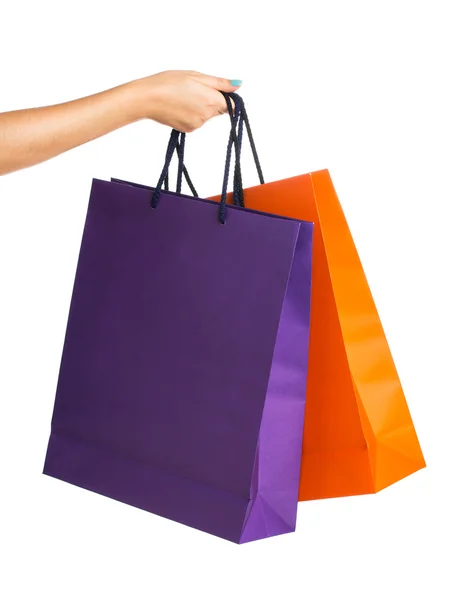 Two paper Shopping bags with reflection on white — Stock Photo, Image