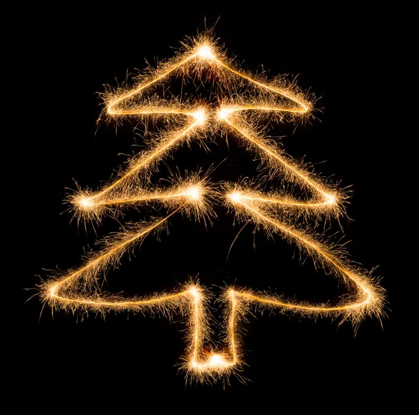 Christmas tree made by sparkler on a black — Stock Photo, Image