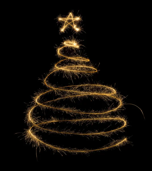 Рождественская елка, сделанная из искры на черном — стоковое фото
