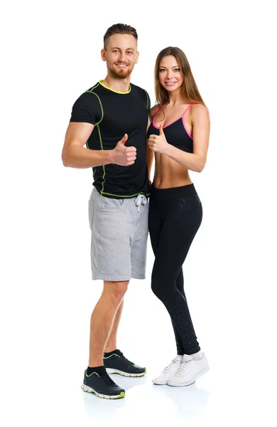 Sport Mann und Frau nach Fitnesstraining mit erhobenem Zeigefinger — Stockfoto