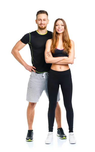 Sportliches Paar - Mann und Frau nach Fitnessgymnastik auf der wh — Stockfoto