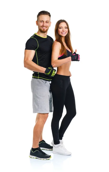 Sport man and woman after fitness exercise with a finger up on t — Stock Photo, Image