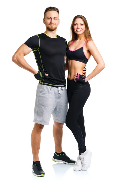 Casal atlético - homem e mulher após o exercício de fitness no wh — Fotografia de Stock