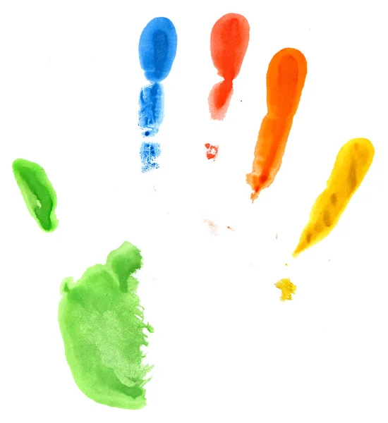 Close up of colored hand print on white — Stock Photo, Image