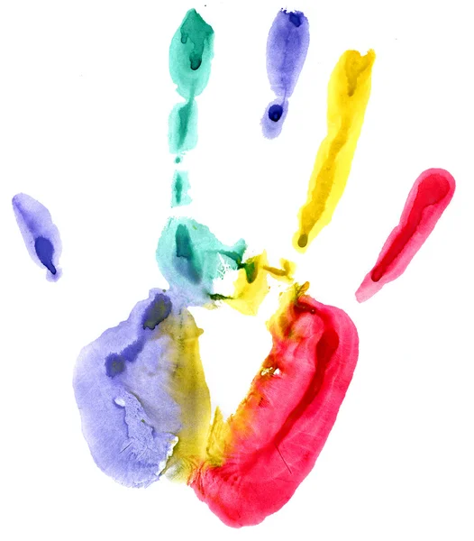 Крупним планом кольоровий друк рук на білому — стокове фото
