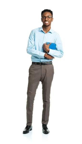 Happy african american college student with books in his hands s — Stock Photo, Image