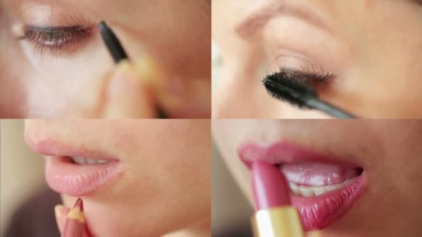 化妆-眼睛和嘴唇的集合 — 图库视频影像