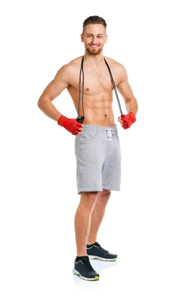 화이트에 밧줄으로 체육 매력적인 남자 — 스톡 사진