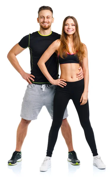 Sport par - man och kvinna efter fitness motion på vita — Stockfoto