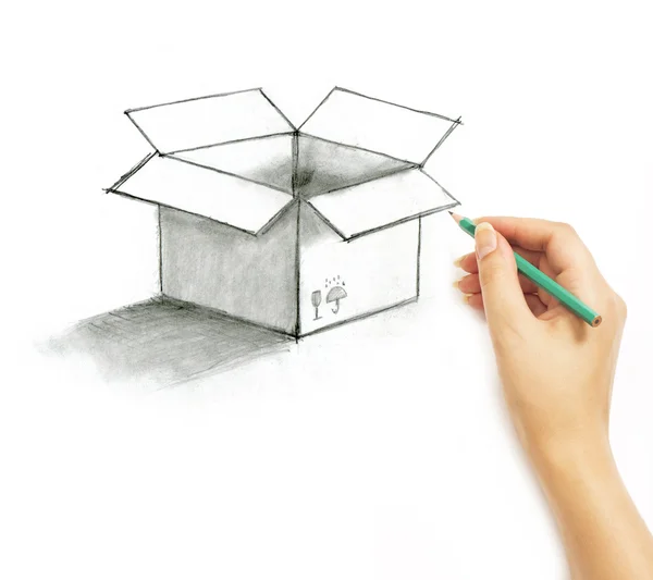 Hand zeichnet einen Bleistift-Briefkasten auf einen weißen — Stockfoto