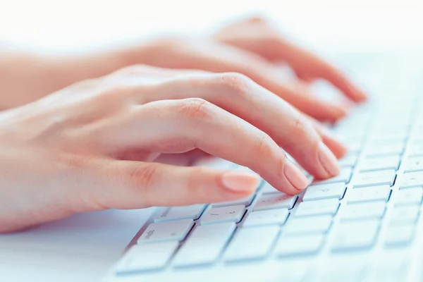 Manos femeninas o trabajadora de oficina escribiendo en el teclado —  Fotos de Stock