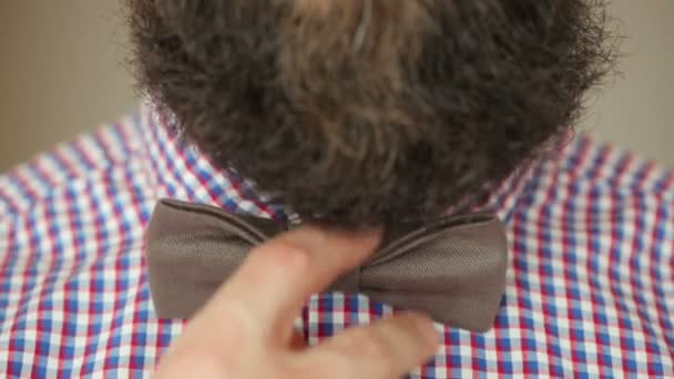 Man in a plaid shirt dress bow tie — Stock Video