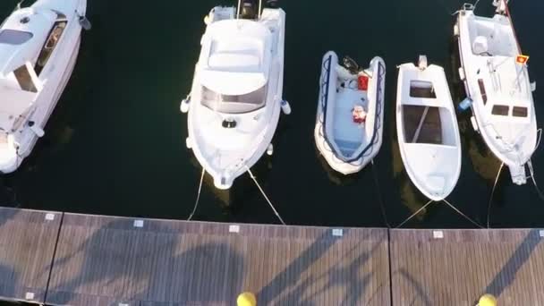Survoler les yachts dans la marina à l'aube à Budva, Monténégro — Video