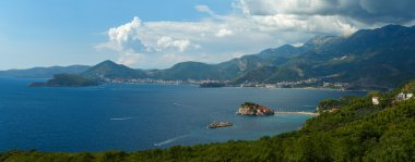 Panorama of the Adriatic coast near the island of Sveti Stefan,