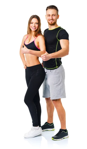 Atlético hombre y mujer después de ejercicio físico con un pulgar hacia arriba en —  Fotos de Stock