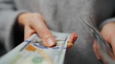 Amerikan Doları 'nı sayan bir kadın, yakın plan. Yatırım, başarı, finansal beklentiler veya kariyer gelişimi kavramı. Mali okuryazarlık ve planlama