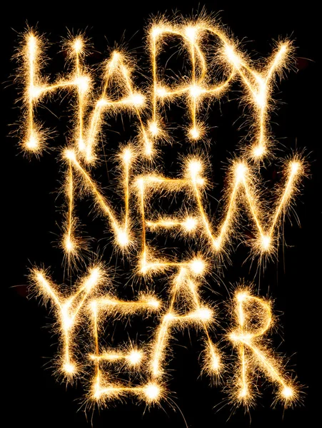 Happy New Year made of sparkles on black — Stock Photo, Image