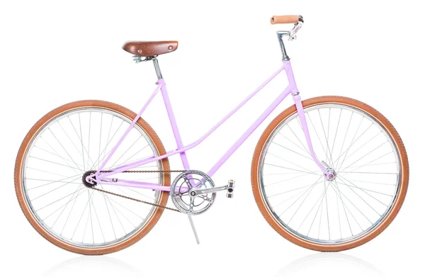 Bicicleta rosa elegante das mulheres isolada no branco — Fotografia de Stock