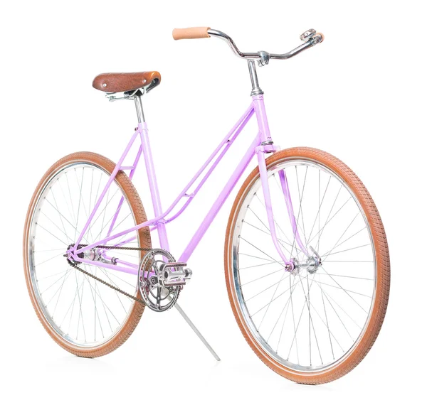 Bicicleta rosa elegante das mulheres isolada no branco — Fotografia de Stock