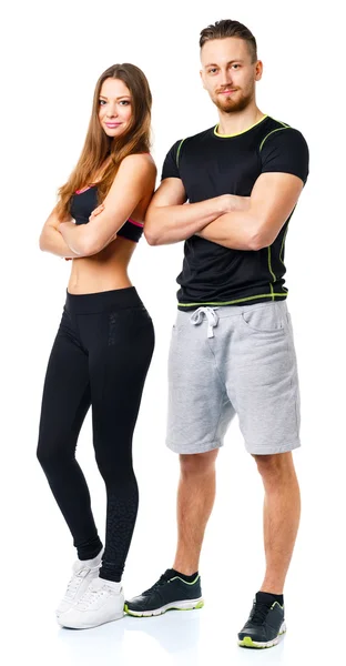 Athletische Mann und Frau nach Fitness-Übung auf dem weißen — Stockfoto