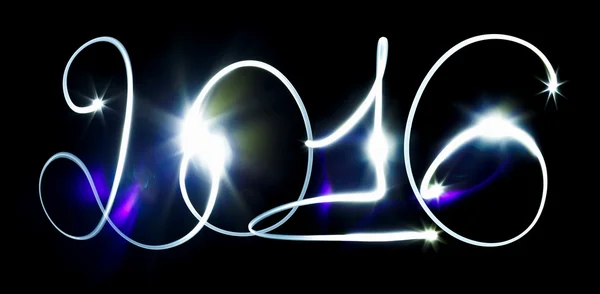 Happy New Year - 2016 made with blue flashlight on a black — Stock Photo, Image