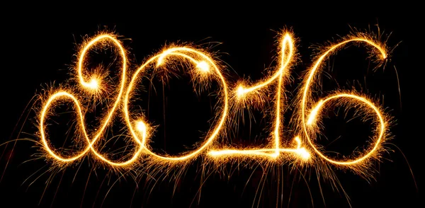 Szczęśliwego nowego roku - 2016 z ognie na czarny — Zdjęcie stockowe