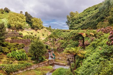 Sao Miguel adasındaki küçük köy, Azores, Portekiz