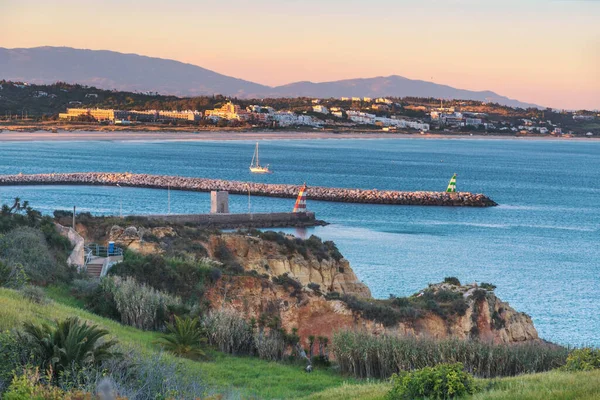 Praia Batata Harbor Entrance Sunset Time Lagos Algarve Portugal — Stock Photo, Image