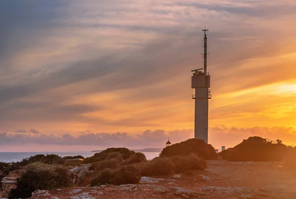 Maják Ponta Dělat Oltář Pozadí Západu Slunce Ferragudo Lagoa Algarve — Stock fotografie