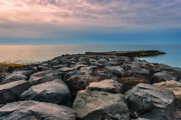 Rocce Sulla Spiaggia Attuale Tramonto Costa Adeje Tenerife Spagna — Foto Stock