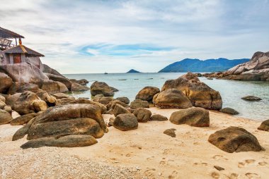 karanlık gökyüzü altında tropik sahil