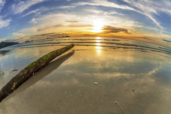 Plage tropicale au coucher du soleil. — Photo