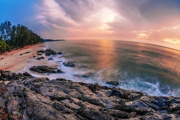 Panoramic view on sunset sea — Stok fotoğraf