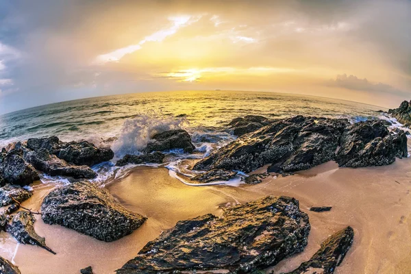 Panoramic view on sunset sea — Stok fotoğraf