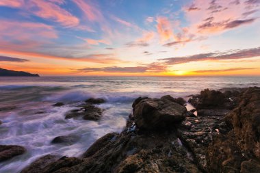 Topikal plajda kayalar