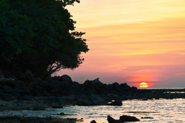 Panoramic view on sunset sea