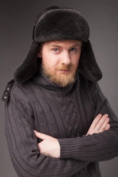 Lumberjack in Russian hat — Stock Photo, Image