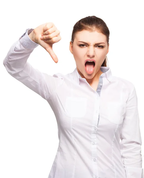Woman showing thumbs down — Stock Photo, Image