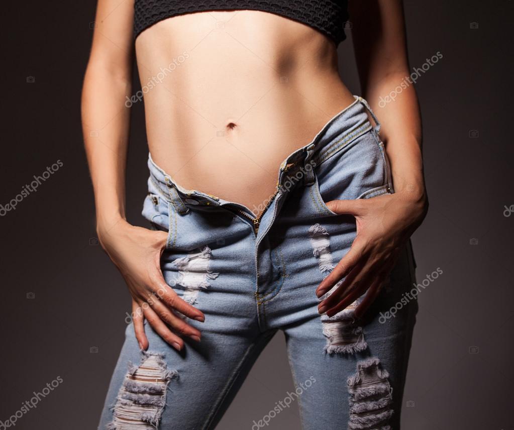 Fashion week Jeans unbuttoned for woman Fashion style Jeans unbuttoned for lady