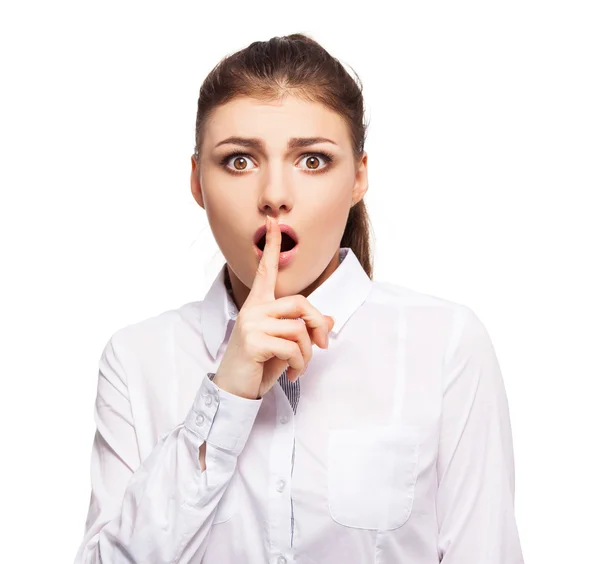 Young female with his finger to lips attached — Stock Photo, Image