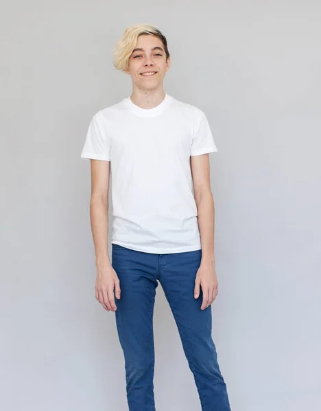 Happy Teen Studio Blond Smiling Male — Stock Photo, Image