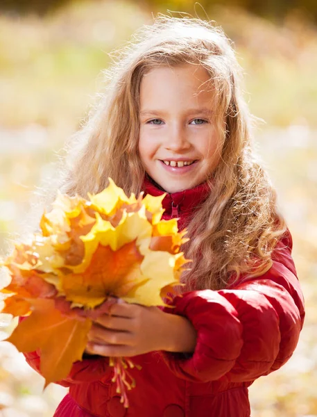 Ragazza Autunno Bambino Con Foglia Parco — Foto Stock