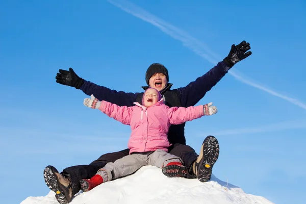 Father with child in winter park Stock Photo