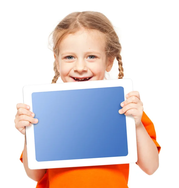 Niño feliz con tableta — Foto de Stock